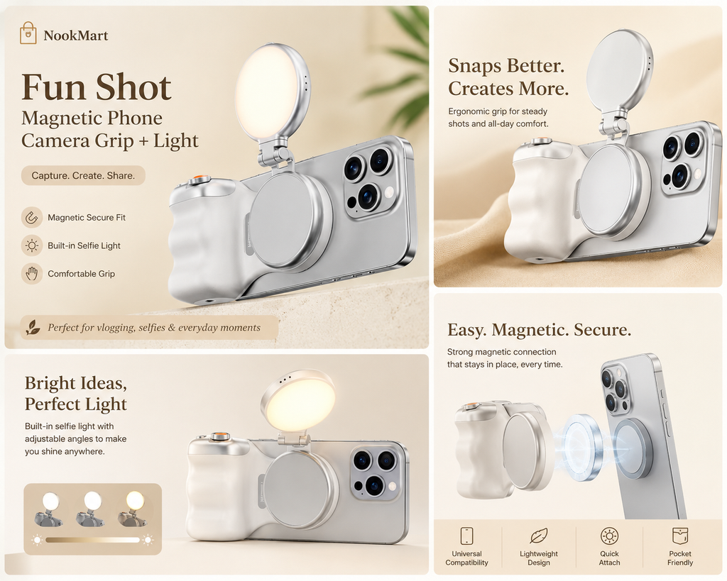 MagSnap Pro Magnetic Camera Grip with LED Selfie Light